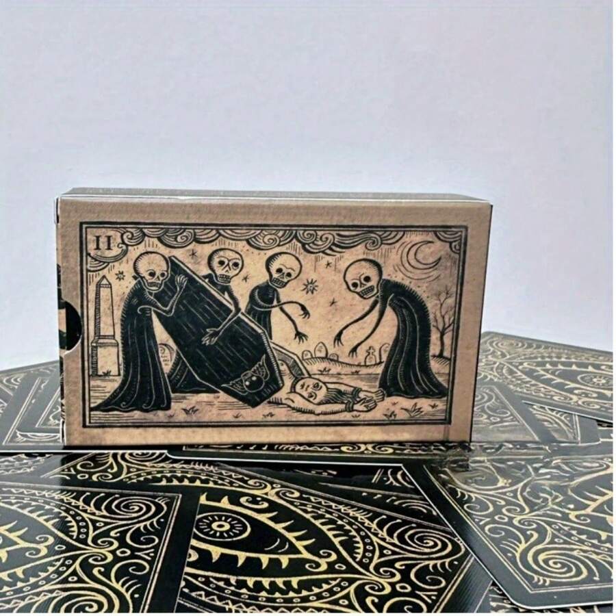 1 件 - 黑：残月神谕卡 - 52 张双面浮雕卡，用于迷人的塔罗牌和神谕解读，包括骷髅和骨头以及神秘符号的详细插图，非常适合收藏家，神秘卡片 | 诡异的美学 | 大气的设计 - 彩色 - 查看 1