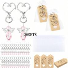 20 Stücke Engel Schlüsselanhänger, Engelsflügel Anhänger Schlüsselanhänger mit Danke-Anhängern und Ziehbandsäckchen aus Organza, Hochzeits-Party-Gastgeschenke, Tauf-Geschenke