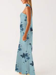 Womens Floral Strapless Dress Y2k Backless Sleeveless Tube Maxi Long Dresses Sexy Mesh Bodycon Summer Beachwear - Màu xanh bạc hà - Xem 4