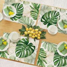 4pcs Placemats - Spring & Summer Palm Leaf Placemats Set, Tropical Green Monstera Leaves Placemats, Hawaii Seasonal Kitchen Decor, Home Decor 12"X18" - Perfect For Dining, Kitchen Parties, Indoor Holidays And Home Decorations