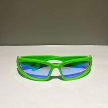 Men Women Y2k Oval Silver Trap Alien Sporty Black Sunglasses Hipe Rapper Style Eyewear - 綠色 - 查看 1