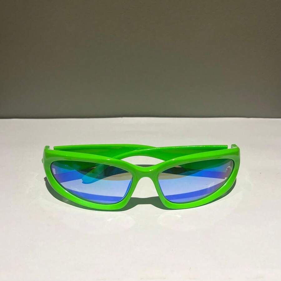 Men Women Y2k Oval Silver Trap Alien Sporty Black Sunglasses Hipe Rapper Style Eyewear - 綠色 - 查看 1