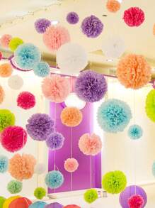 10/20/30pcs, Holiday Decorative Paper Flower Balls, Pompoms, Colorful Artificial Flowers, Wedding Party Backdrop Decor Props, Linkable And Hanging Fake Flowers