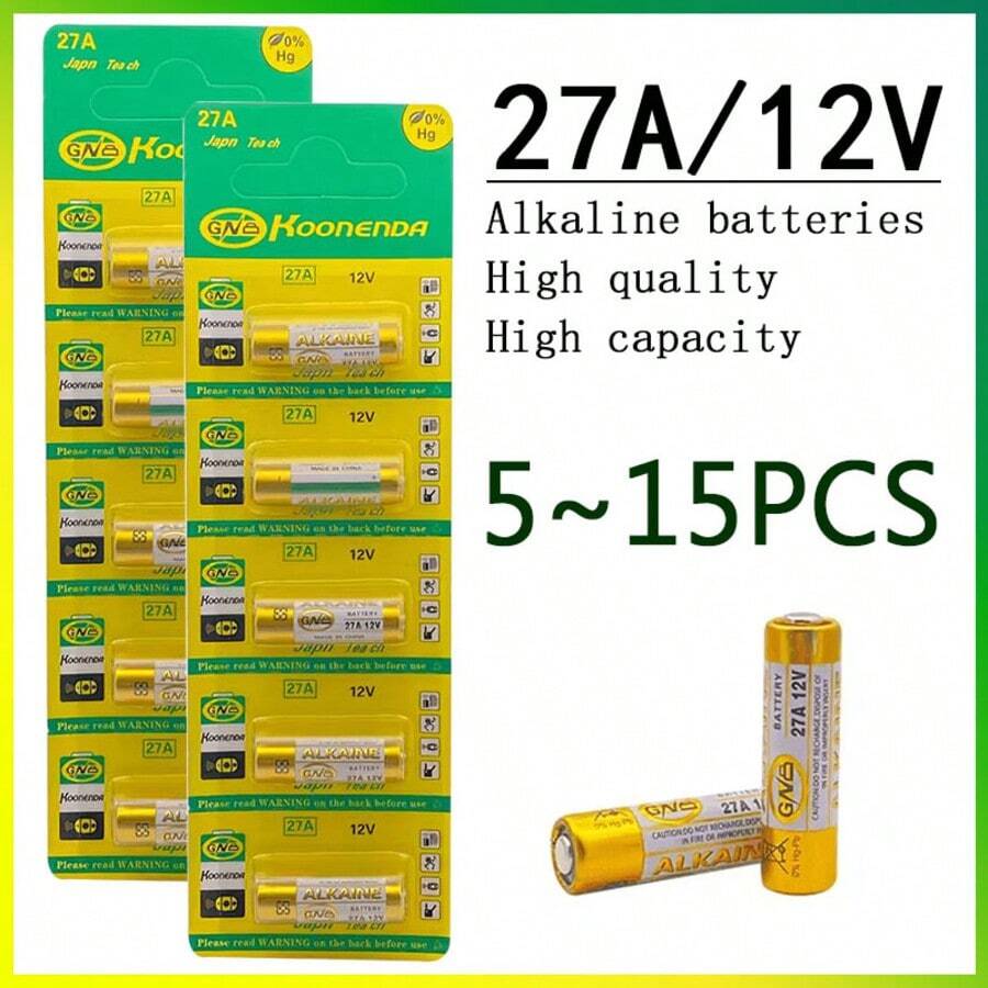 27A Alkaline Battery 5~15PCS, 12V Stable Voltage, Suitable For Flash Guide, Doorbell, Chandelier, Electric Vehicles, Roller Shutter Door Remote Control, Remote Control, Wireless Doorbell, Anti-Theft Device, Wide Use And Good Quality - (KND) 27A - View 1