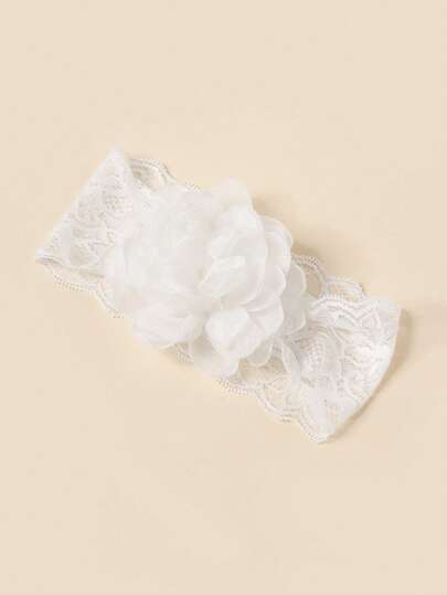1pc Baby & Toddler Girls White Lace Floral Stretchy Headband, Suitable For Weekend Party