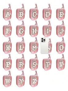 Portable Mini Transparent Zipper Storage Bag, Embroidered Letters On Towels, Compact Multifunctional Storage Device, Headphone And Charger Case With Keychain, Transparent Travel Accessories, Exquisite And Compact, Suitable For Storing Small Items, Data Cable Storage Bag, Bracelet Bag,Clay Figurine Model Portable Bag, Storage Bag, Transparent Pvc Material, Waterproof And Stain Resistant - Pink - View 2