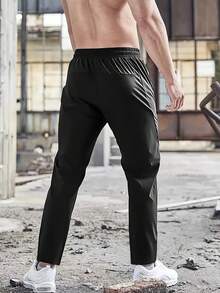 Men's Highly Elastic Cooling Joggers - Icy Silk Fabric, Breathable Straight-Leg Design With Drawstring Waist And Zipper Pockets, Ideal For Running, Fitness And Outdoor Activities, Sportswear | Athletic Style | Breathable Material, Base Layer Leggings - Black - View 3
