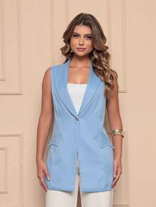 Women's Blazer With Button Overcoat #01 - 薄荷藍 - 查看 1