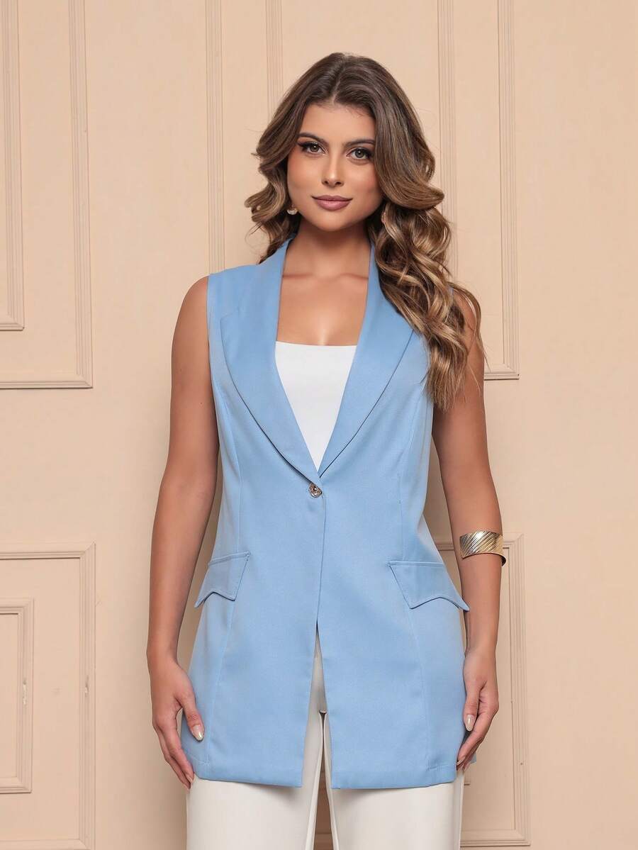 Women's Blazer With Button Overcoat #01 - 薄荷藍 - 查看 1