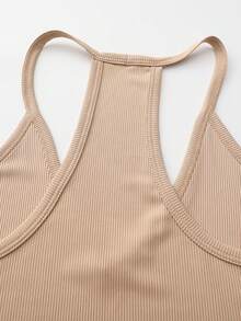 Camiseta de tirantes finos y cuello de barca para mujer, de ajuste ceñido, de costilla, básica sólida, para hacer ejercicio, tipo camiseta corta