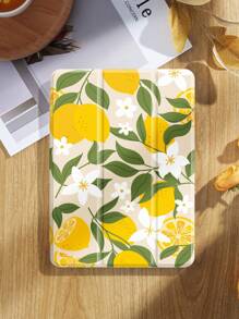 Lemon Flower Double-Sided Print Protective Case Compatible With IPad Air 4/5th Gen 2022, IPad 10th Gen, Galaxy Tab A8 10.5", Tab, With Pencil Slot, Anti-Drop, Auto Sleep/Wake