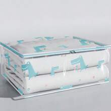 1pc Printed Transparent Clothes Storage Bag With Crocodile Design, Foldable Comforter Storage Case For Clothes, Bedding And Household Items, Ideal Mother's Day Gift