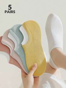 5/12 pares de calcetines multicolor para mujer, de unicolor, con cintura elástica, antideslizantes, de tejido de punto transpirable, estilo náutico de moda y universitario, calcetines invisibles, versátiles para primavera/verano, hogar, viajes, deporte, regalo para fiestas (sin tarjeta de papel)