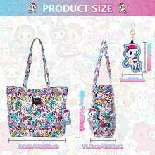 Tokidoki Shoulder Bag With Unicorno Keychain Tokidoki Canvas Tote Bag For Women Large Capacity Unicorno Casual Handbag For College Work Travel Shopping - 紅白色 - 查看 2