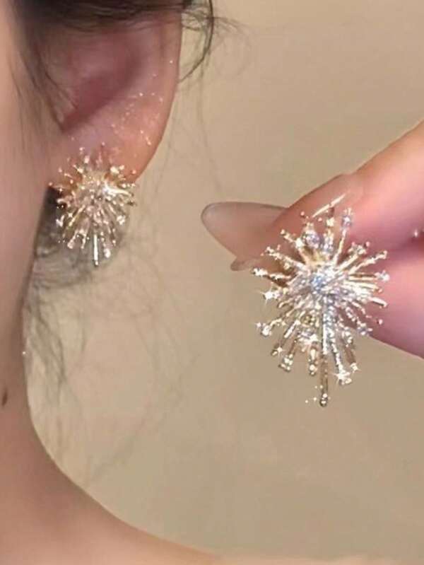 1 Pair Luxury Zirconia Fireworks Stud Earrings, Unique Personalized Versatile High-End Quality Starry Sky Earrings