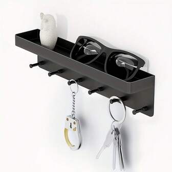 1 Stylish Black Wall-Mounted Keychain - No Drilling Required, Multi-Function Entry Storage Box, Polished Surface, Plastic, Perfect For Key And Small Accessory Storage, Key Hanger