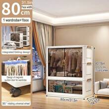Foldable Wardrobe Storage Cabinet, All-In-One Clothes Organizer Closet For Adult And Children Bedroom