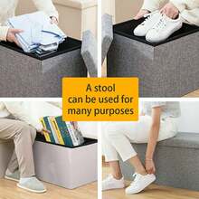 Grey Small Ottoman Storage Box With Lid, Foot Rest Stool With Storage, Folding Footstool Cube Seat For Living Room(30x30x30cm) - Grey - View 6