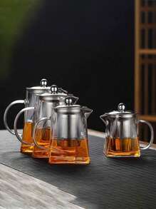 1 Stück dickwandiger hochhitzbeständiger und frostfester Teekanne aus Borosilikatglas, mit 304er Edelstahlfilter, für losen Tee, Kaffee, kochendes Wasser, geeignet für Gasherd & Induktionskochfeld, für Zuhause & Büro, Schulanfang