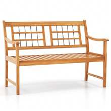 Lifezeal Outdoor Acacia Wood Bench 2-Person Patio Bench With Slatted Seat & Backrest - Natural - View 2
