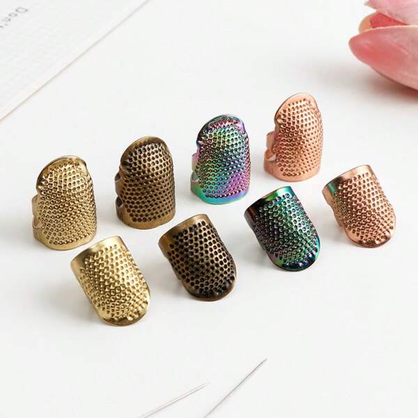 4pcs Vintage Thimble Sewing Tools Accessories, Multicolor Handmade Thick Finger Guards, Decorative Thimble Rings, Home Sewing Presser Foot