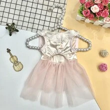 Cute Princess Wedding Dress For Dogs, Tulle Fabric With Bow Tie, Suitable For Small Dogs Like Poodle, Bichon Frise, Pomeranian - Pink - View 3