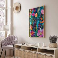 1 pieza Cuadro de pared de flores de acrílico colorido, impresión maximalista en lienzo, pinturas de flores tropicales, póster floral moderno y vibrante para decoración de dormitorio, sala de estar, dormitorio, granja, sin marco o enmarcado