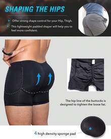 Men Padded Underwear Men Butt Lifter Hip Enhancer Briefs Boxers Shorts Booty Shaper Pants With Removable Padded - 黑色 - 查看 2