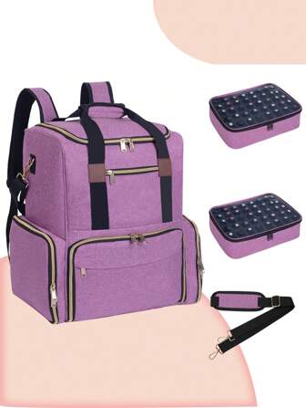 Zaino organizer per smalti per unghie in grado di contenere 80 bottiglie (15 ml/0,5 fl oz) e una lampada per unghie, zaino per smalti con 2 borsette rimovibili e sei tasche portaoggetti, compagno di viaggio ideale per manicuriste e appassionati di bellezza