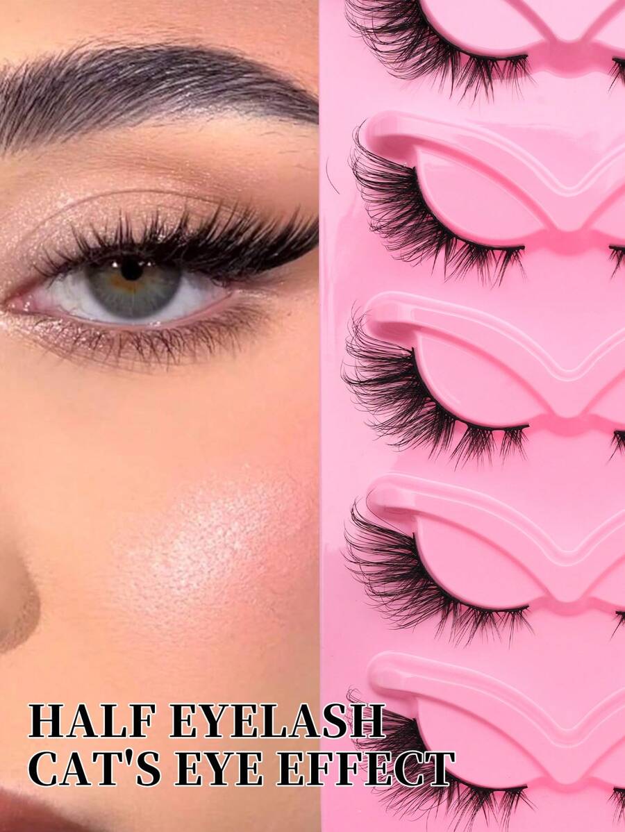 5 Pairs 3D Faux Mink Cat Eye False Eyelashes - Hypoallergenic Fluffy Lightweight Natural-Looking Lashes For Dramatic Foxy Eyes Strip Lashes, Lashes, Eyelashes, Fake Lashes