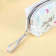 Bolsa organizadora de maquillaje con lentejuelas brillantes impresas, bolsa de aseo de viaje portátil de gran capacidad, bolso de mano octogonal para volver a la escuela
