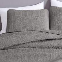 Austin Oversized Bedspread Set 3-Piece Ultrasonic Quilted Soft Lightweight Microfiber Coverlet For All Season - Grey - View 3