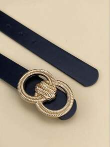 1pc Women's Simple Dual-Buckle PU Leather Belt, Versatile & Practical - Black - View 3