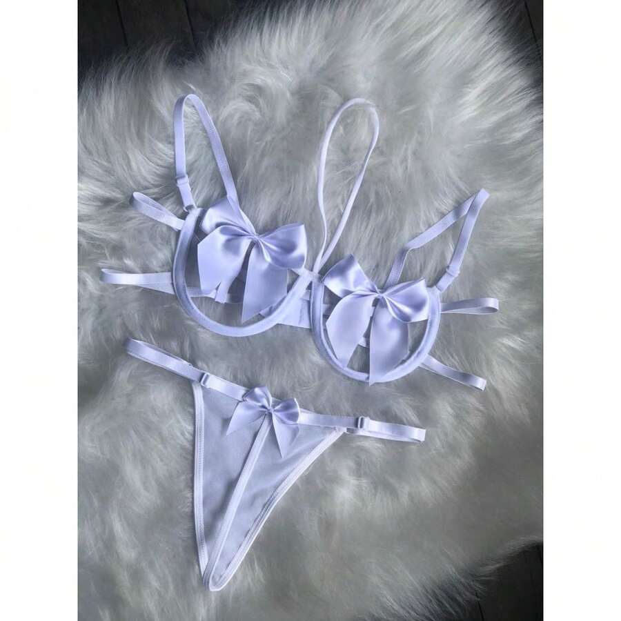 Sexy Bow Underwire Lingerie Set - Blanco - Ver 1