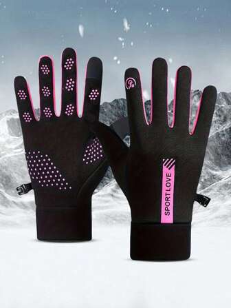 1pair Winter Waterproof Windproof Non-Slip Touch Screen Warm Gloves, For Outdoor Cycling, Driving, Skiing