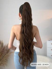 爪形马尾辫接发棕色 32 英寸长天然水波纹耐热纤维合成马尾辫假发适合女孩女士日常使用 - 黑棕色 - 查看 2