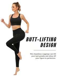 1-Pack Women's High-Waisted Cozy Fleece-Lined Seamless Leggings - 黑色 - 查看 6