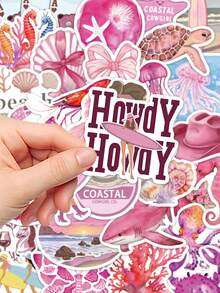 50张粉色沙滩女孩贴纸，适合装饰日记本、笔记本电脑、手机壳、行李箱、滑板、头盔，也可用于学校用品、返校季等。 - 彩色 - 查看 5