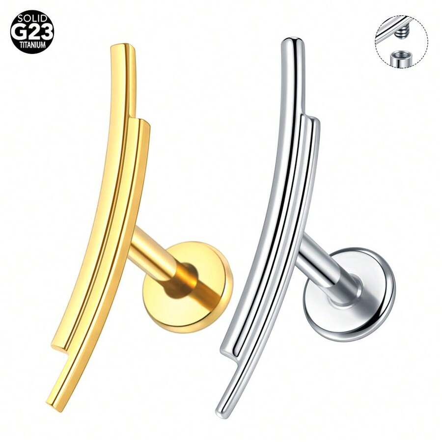 SWANJO 1pc Titanium Double Line Curved Stud Earring For Women Cartilage Tragus Helix Piercing Body Jewelry