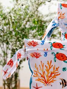 2个海洋世界印花防水干湿两用袋，沙滩旅行收纳尿布袋 - 彩色 - 查看 5