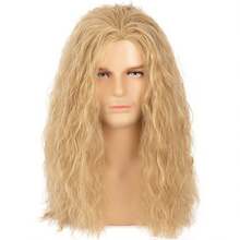 Men Wig Long Men Wig Curly Layered Hooded Flame Retardant Synthetic Wig Men Natural Wig Daily Party Costume Cosplay Wear (Brown), Carnival/Mardi Gras/Masquerade