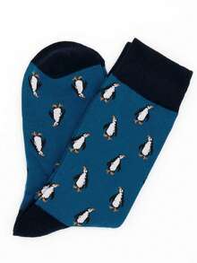 1 par de calcetines de hombre con estampado de pingüino, con un lindo diseño de pingüino - Multicolor - Ver 2