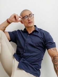 Men's Short Sleeve Shirt Premium Quality Light And Fresh Fabric Easy To Iron - 青碧色 - 查看 6