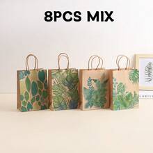 8pcs/Set 21*15*8CM Kraft Paper Floral Print Gift Bags, Suitable For Birthday Party, Home Party Gifts Packaging, Decoration'