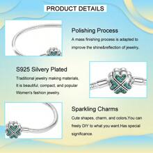 tiantianxue 1pc Silver-Plated Zirconia Four-Leaf Clover & Bracelet, ZirconiaSuitable For DIY Women's Jewelry, Exquisite For Daily Matching Accessories