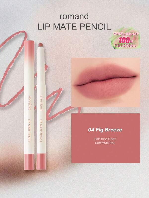 Rom&nd CREION PENTRU BUZE LIP MATE 04 Fig Breeze, Margine Feather-Blur, Airy Core Breathe Tech, Fuziune Contur Buze, Warm Nude Almond Haze, Cool Gray Rose Sheer, Caramel Chestnut Melt, Kit de Sculptare a Buzelor de Buzunar, Lip Whisper fără Machiaj, K-Beauty, Machiaj Coreean, 0.5g/0.02oz