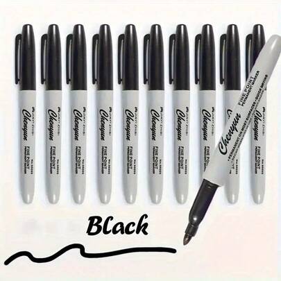 12pcs Fine Tip Black Permanent Marker Pens, Assorted Color Markers Suitable For Office, School And Craft Projects