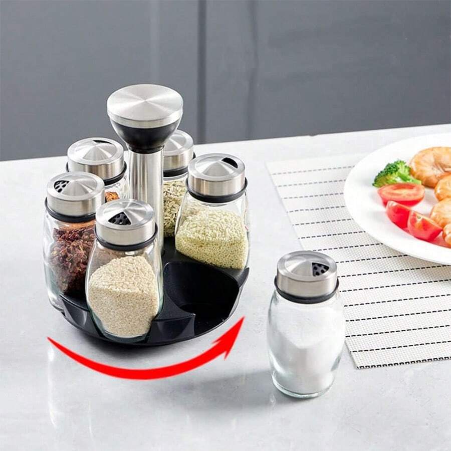 Estantería giratoria para especias con 6 latas, caja giratoria para almacenar especias