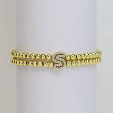 1 件经典镀金锆石气球 A-Z 字母串珠手链泡泡首字母吊饰手链弹力女士男士珠宝 - 金色 - 查看 9