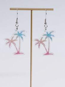 1 paio di orecchini pendenti a forma di albero di cocco, in acrilico piatto 2D, adatti per uso quotidiano e ideali come gioielli per vacanze e regali di compleanno